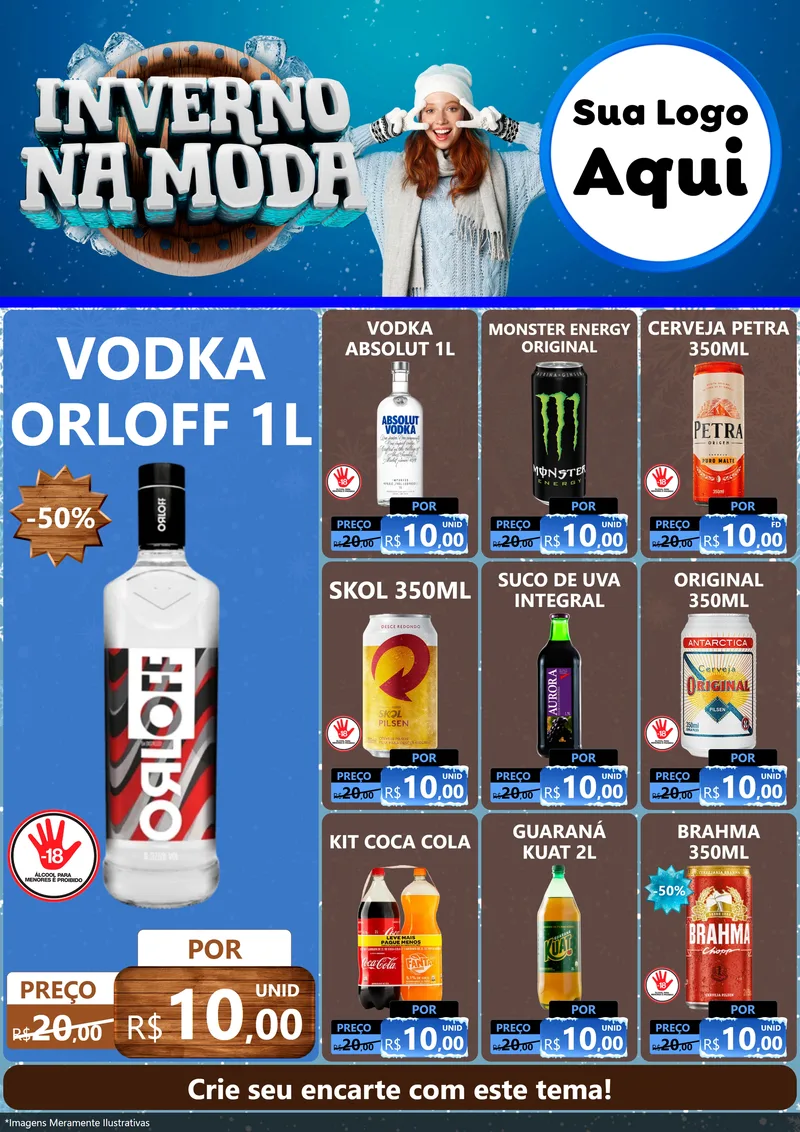 Modelo de Encarte para Encarte A4 Vertical com o tema Inverno na Moda para Distribuidora de bebidas