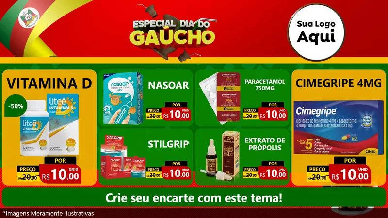 Modelo de TV para TV Horizontal com o tema Especial Dia do Gaúcho para Farmácia