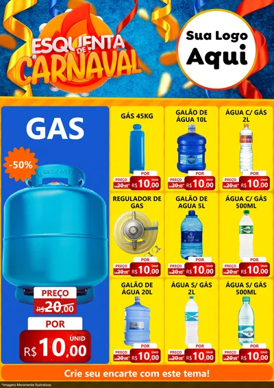 Modelo de Encarte para Encarte A4 Vertical com o tema Esquenta de Carnaval para Água e gás