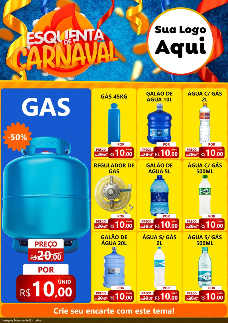 Modelo de Encarte para Encarte A4 Vertical com o tema Esquenta de Carnaval para Água e gás