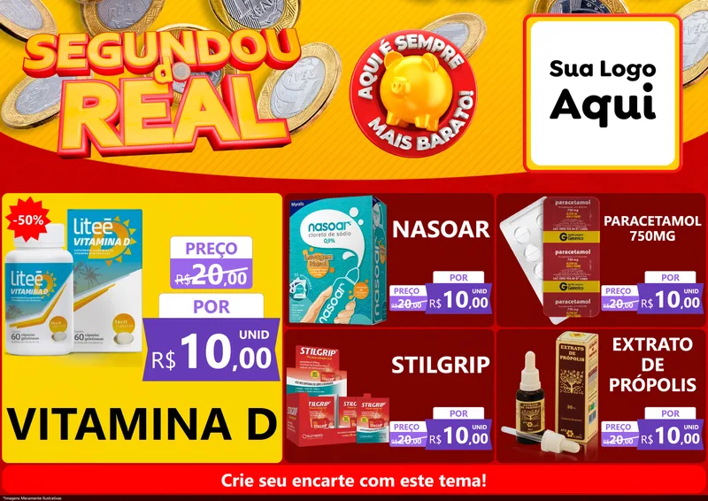 Modelo de Encarte para Encarte A4 Horizontal com o tema Segundou do Real para Farmácia