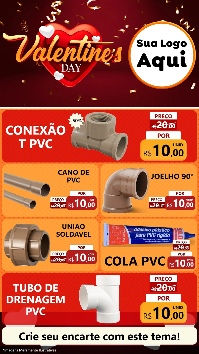 Modelo de TV para TV Vertical com o tema Valentine's Day para Tubos e conexões
