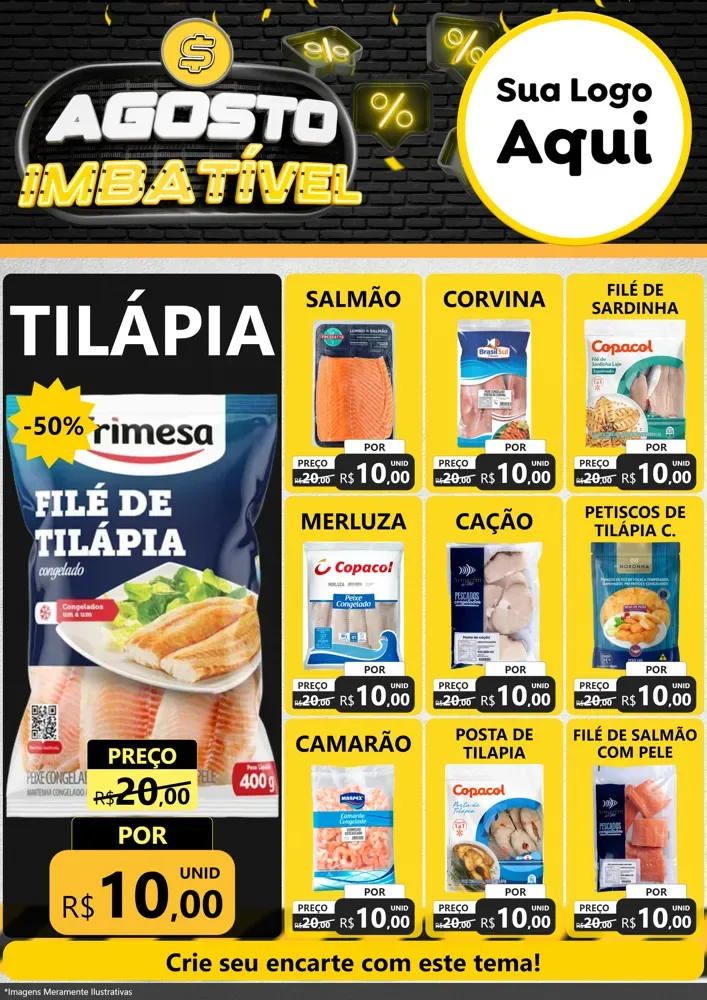 Modelo de Encarte para Encarte A4 Vertical com o tema Agosto Imbatível para Peixaria