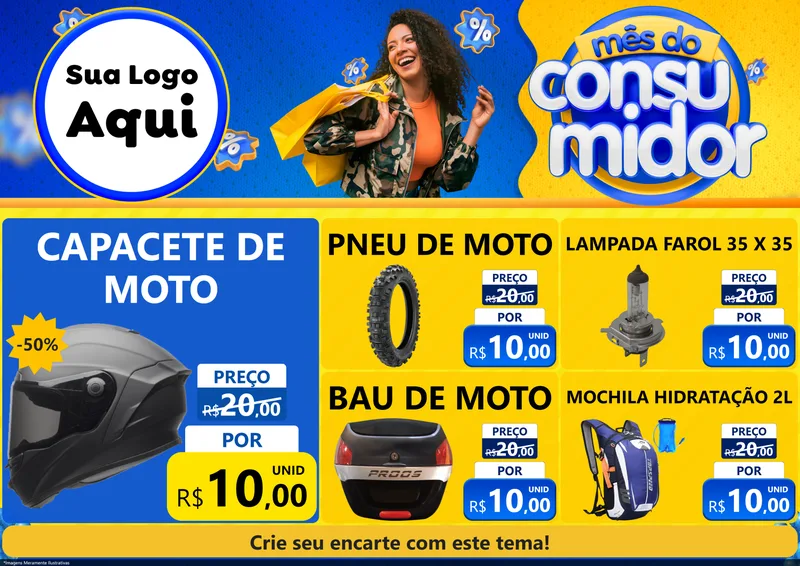 Modelo de Encarte para Encarte A4 Horizontal com o tema Mês do Consumidor para Moto peças