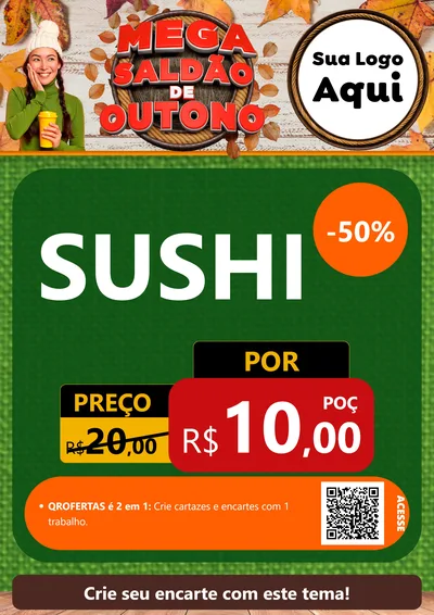 Modelo de Cartaz para Cartaz A4 Vertical com o tema Mega Saldão de Outono para Comida japonesa