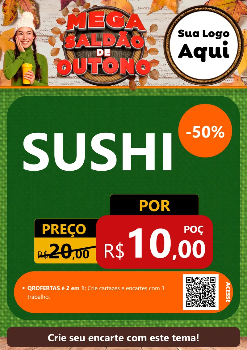 Modelo de Cartaz para Cartaz A4 Vertical com o tema Mega Saldão de Outono para Comida japonesa