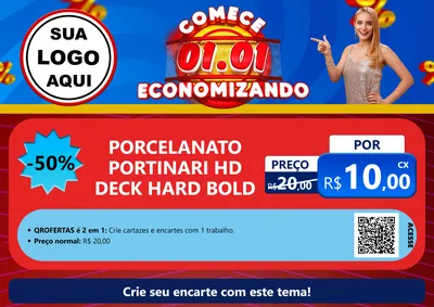 Modelo de Cartaz para Cartaz A4 Horizontal com o tema Comece 1º de Janeiro Economizando para Pisos e revestimentos