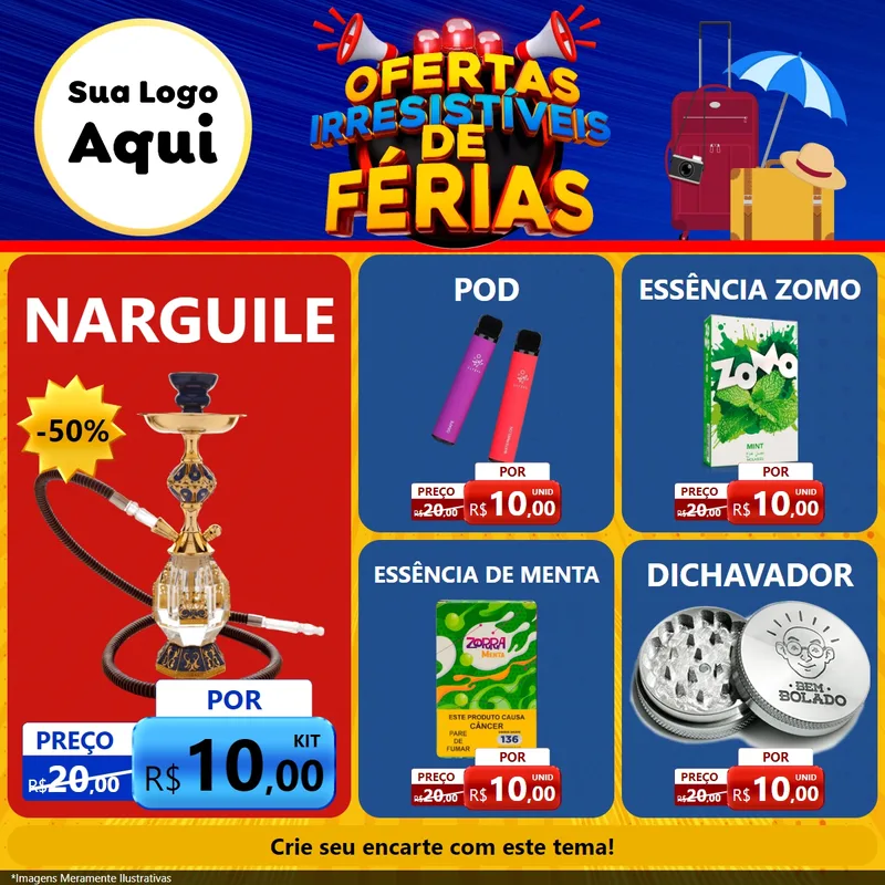 Modelo de Rede Social para Feed Facebook com o tema Ofertas Irresistíveis de Férias para Tabacaria