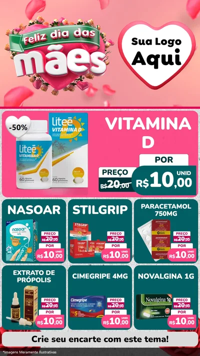Modelo de Rede Social para Stories com o tema Feliz Dia das Mães para Farmácia