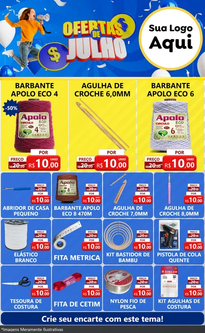 Modelo de Encarte para Encarte Grande com o tema Ofertas de Julho para Armarinho e Aviamentos