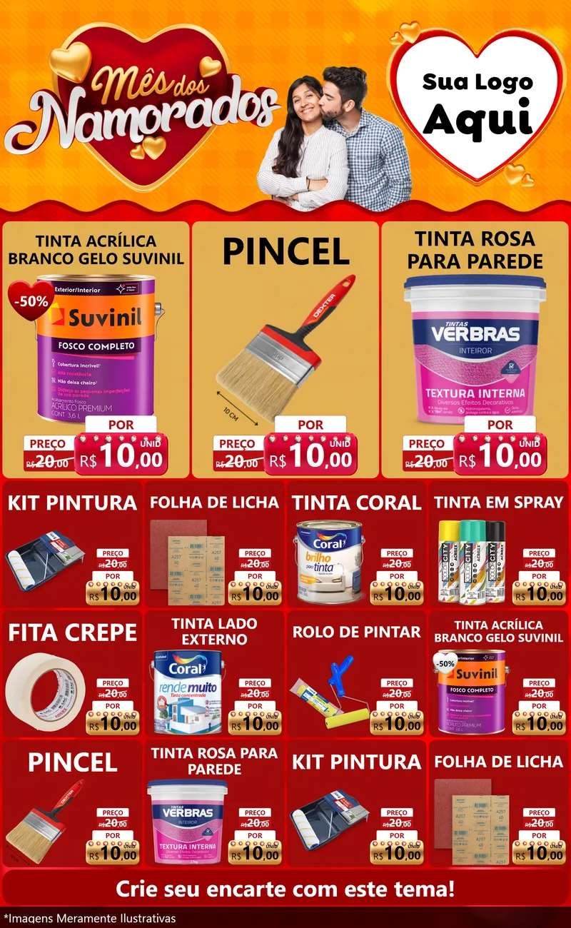 Modelo de Encarte para Encarte Grande com o tema Mês dos Namorados para Tintas e Ferramentas