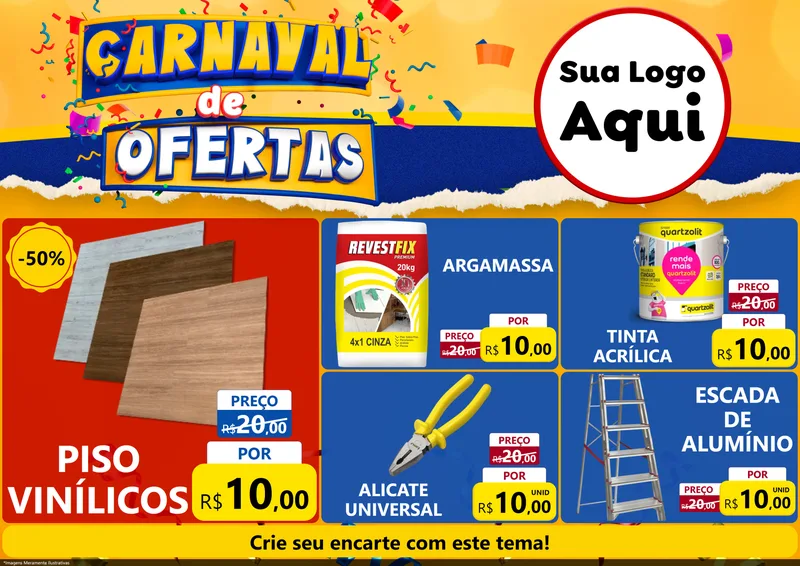 Modelo de Encarte para Encarte A4 Horizontal com o tema Carnaval de Ofertas para Material para Construção
