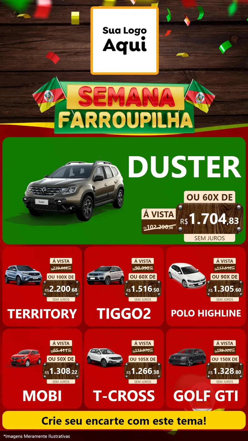 Modelo de Rede Social para Stories com o tema Semana Farroupilha para Concessionaria de Carros