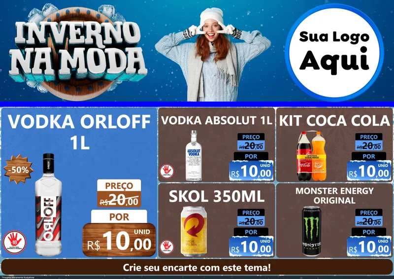 Modelo de Encarte para Encarte A4 Horizontal com o tema Inverno na Moda para Distribuidora de bebidas