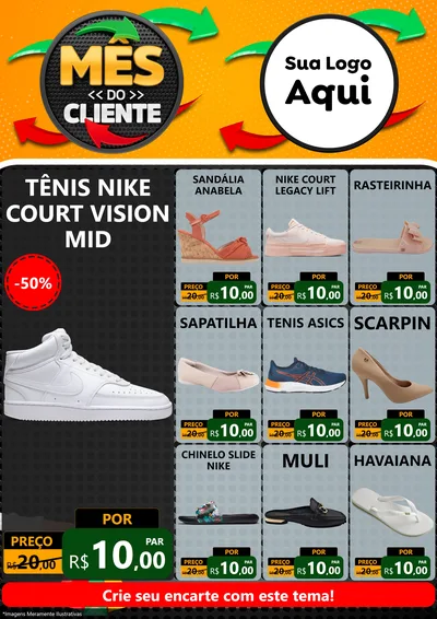 Modelo de Encarte para Encarte A4 Vertical com o tema Mês do Cliente para Calçados