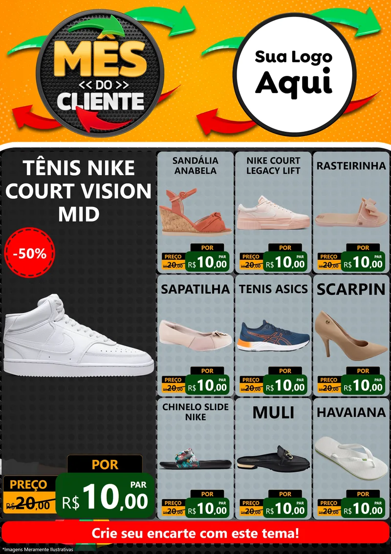 Modelo de Encarte para Encarte A4 Vertical com o tema Mês do Cliente para Calçados