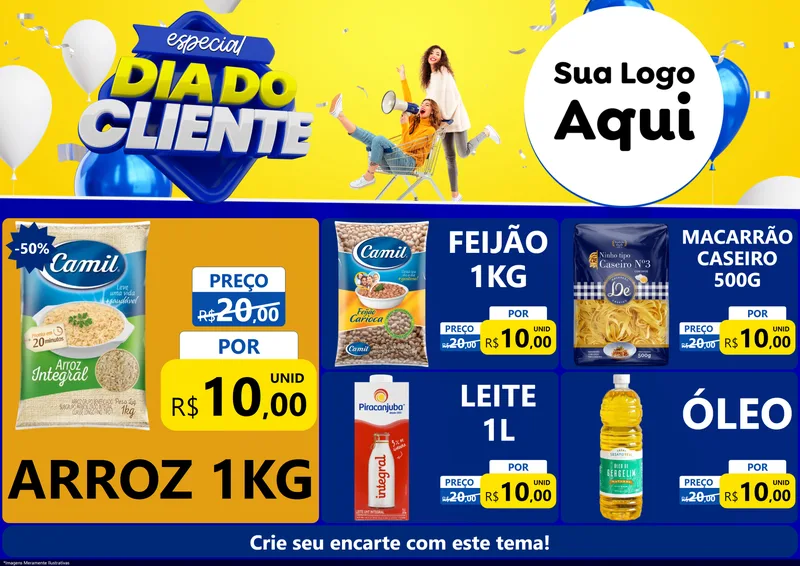 Modelo de Encarte para Encarte A4 Horizontal com o tema Especial Dia do Cliente para Supermercado