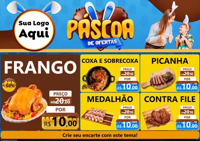Modelo de Encarte para Encarte A4 Horizontal com o tema Páscoa de Ofertas para Assados