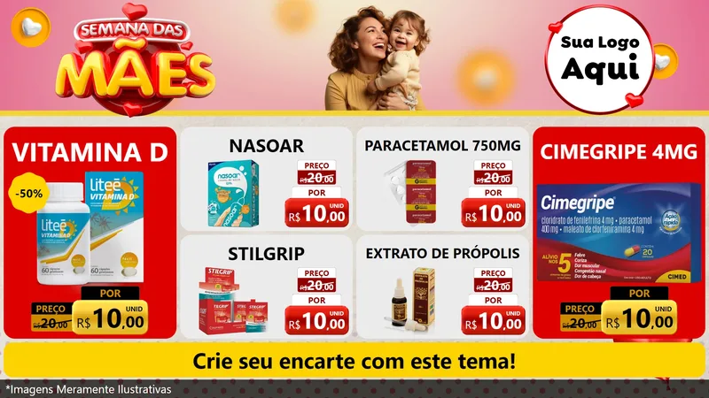 Modelo de TV para TV Horizontal com o tema Semana das Mães para Farmácia