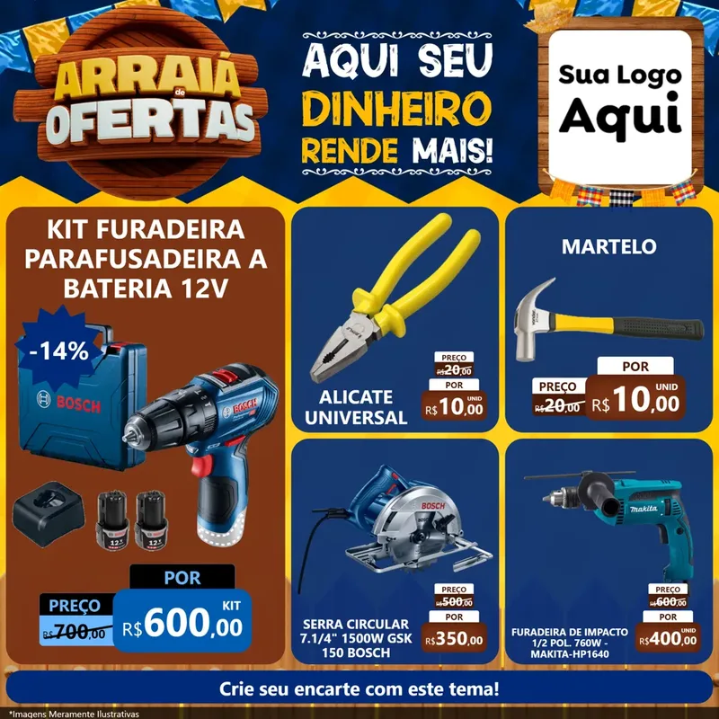 Modelo de Rede Social para Feed Facebook com o tema Arraiá de Ofertas - Junina para Maquinas e Ferramentas