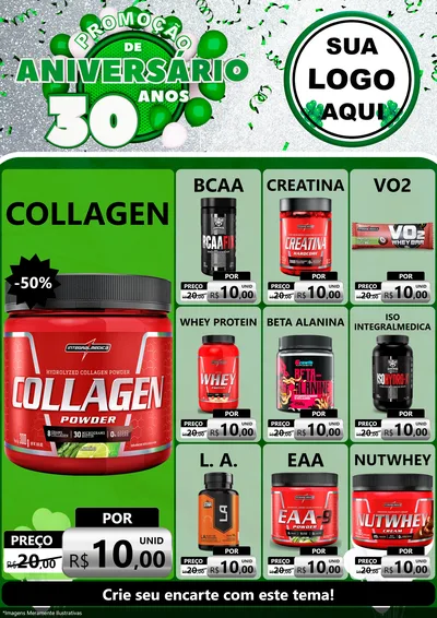 Modelo de Encarte para Encarte A4 Vertical com o tema Promoção de Aniversário - 30 Anos para Suplementos alimentares
