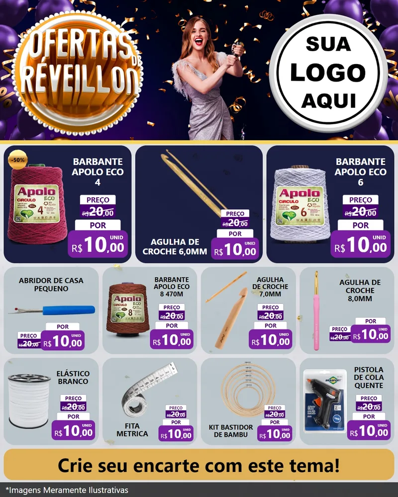 Modelo de Rede Social para Feed Instagram com o tema Ofertas de Réveillon para Armarinho e Aviamentos