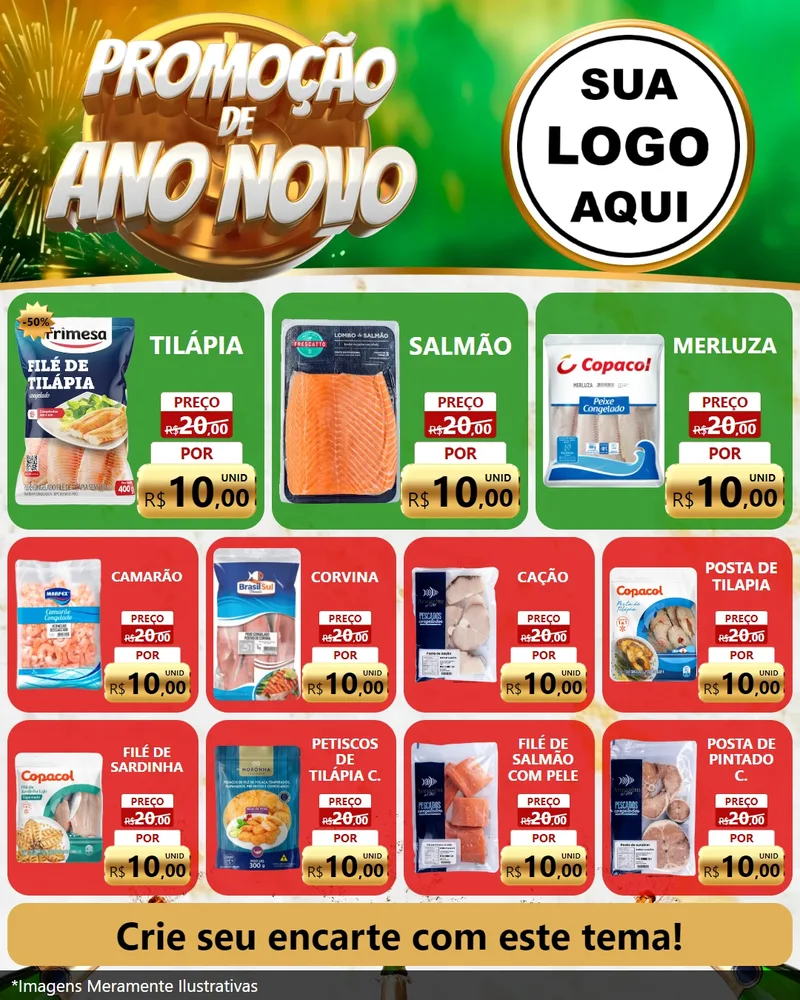 Modelo de Rede Social para Feed Instagram com o tema Promoção de Ano Novo para Peixaria