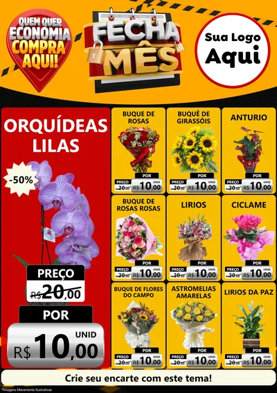 Modelo de Encarte para Encarte A4 Vertical com o tema Fecha Mês para Floricultura e jardim