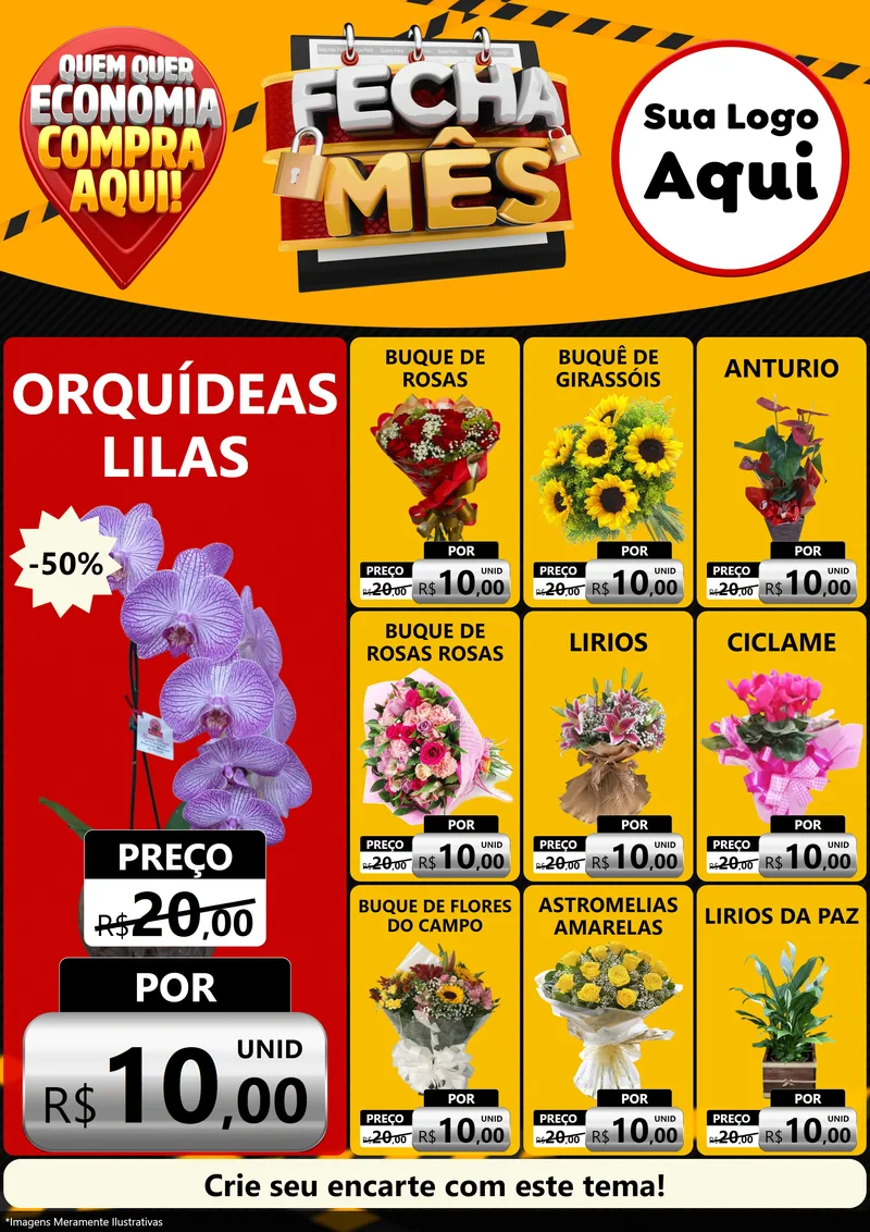 Modelo de Encarte para Encarte A4 Vertical com o tema Fecha Mês para Floricultura e jardim