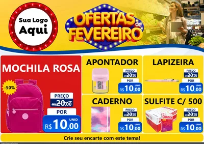Modelo de Encarte para Encarte A4 Horizontal com o tema Ofertas de Fevereiro para Papelaria