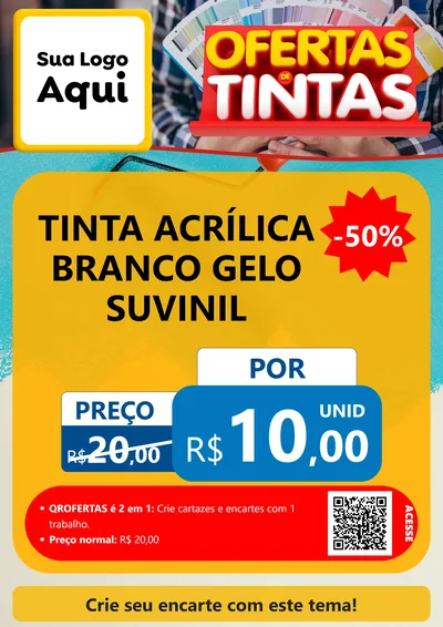 Modelo de Cartaz para Cartaz A4 Vertical com o tema Ofertas de Tintas para Tintas e Ferramentas