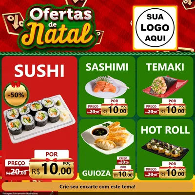 Modelo de Rede Social para Feed Facebook com o tema Ofertas de Natal para Comida japonesa