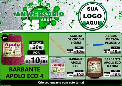 Modelo de Encarte para Encarte A4 Horizontal com o tema Promoção de Aniversário - 25 Anos para Armarinho e Aviamentos