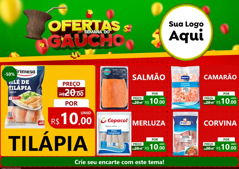 Modelo de Encarte para Encarte A4 Horizontal com o tema Ofertas Semana Do Gaúcho para Peixaria
