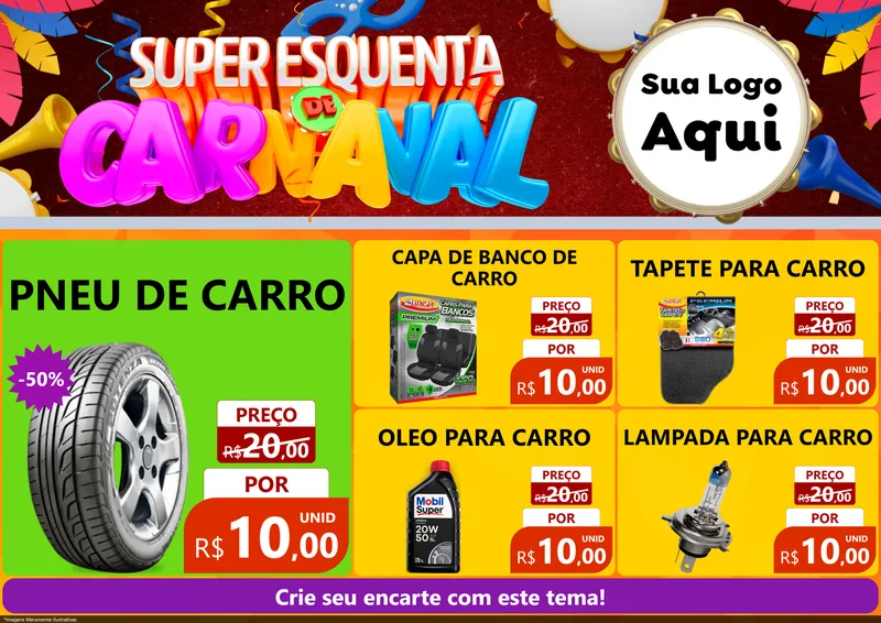 Modelo de Encarte para Encarte A4 Horizontal com o tema Super Esquenta de Carnaval para Auto peças