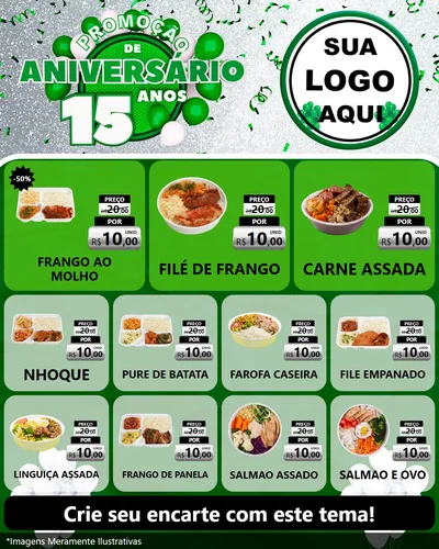 Modelo de Rede Social para Feed Instagram com o tema Promoção de Aniversário - 15 Anos para Restaurante