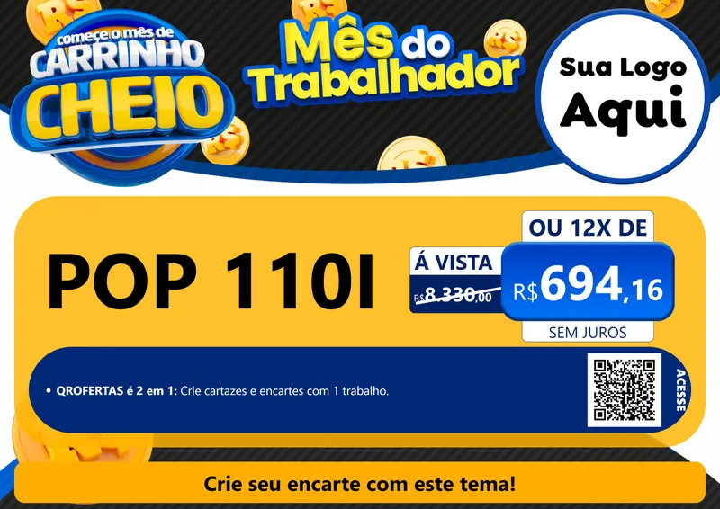Modelo de Cartaz para Cartaz A4 Horizontal com o tema Comece o Mês de Carrinho Cheio para Concessionaria de Motos