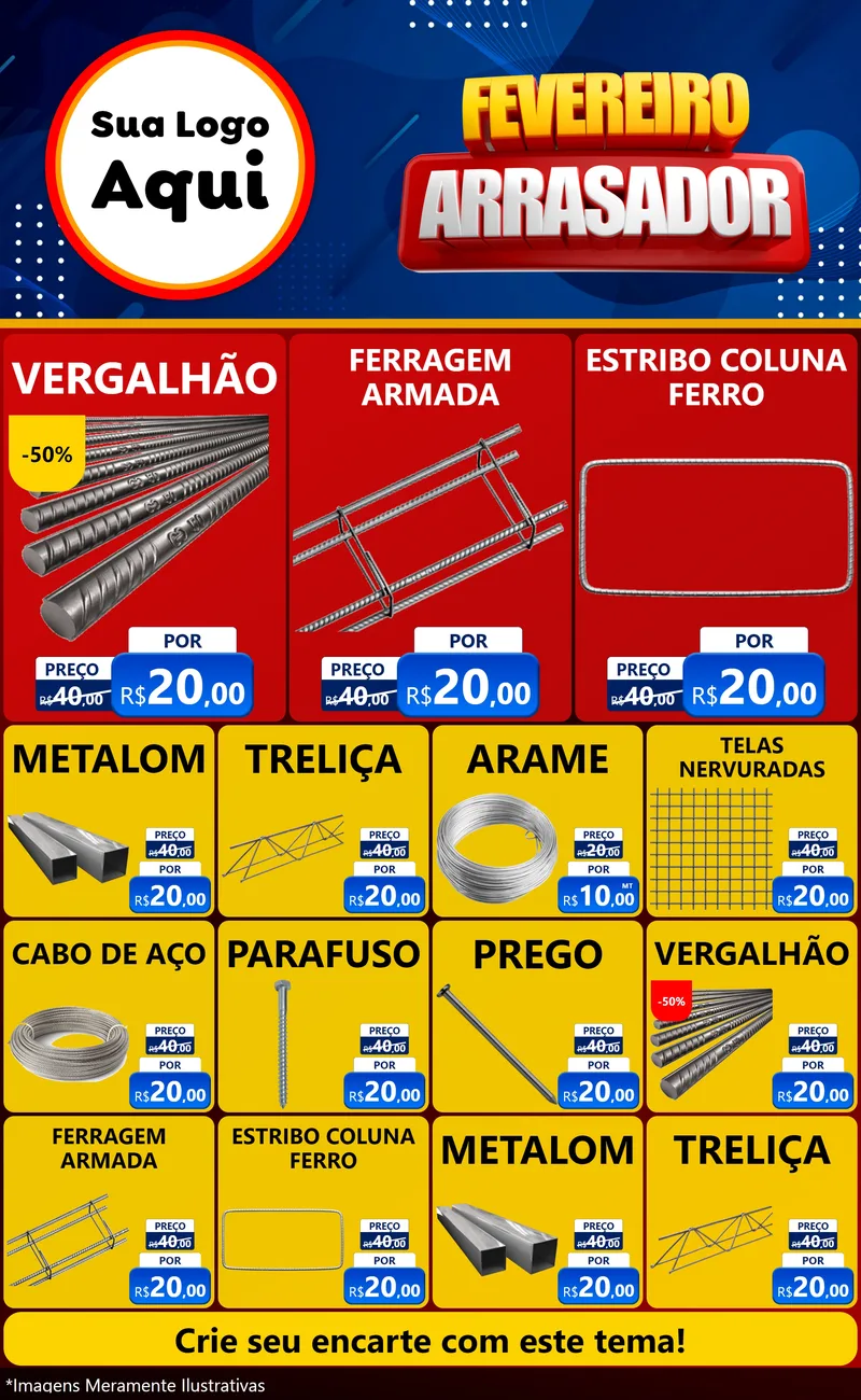 Modelo de Encarte para Encarte Grande com o tema Fevereiro Arrasador para Ferragens
