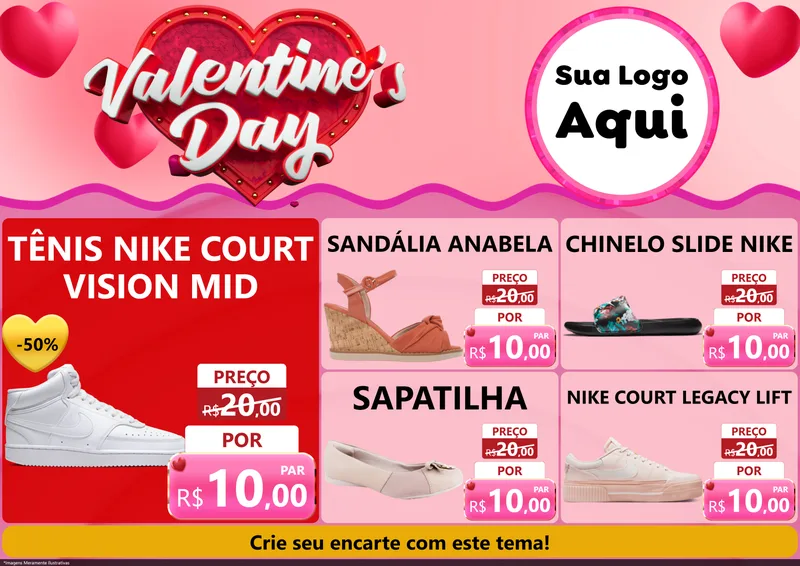 Modelo de Encarte para Encarte A4 Horizontal com o tema Valentine's Day para Calçados