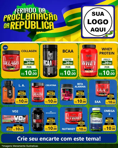 Modelo de Rede Social para Feed Instagram com o tema Feriado da Proclamação da República para Suplementos alimentares