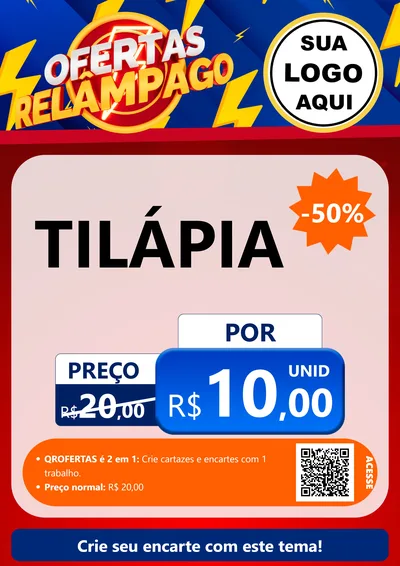 Modelo de Cartaz para Cartaz A4 Vertical com o tema Ofertas Relâmpago para Peixaria