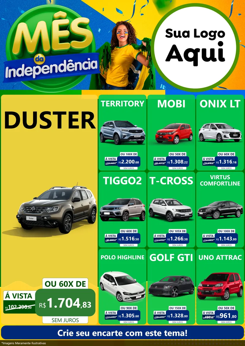 Modelo de Encarte para Encarte A4 Vertical com o tema Mês da Independência para Concessionaria de Carros