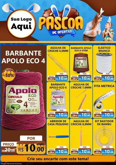 Modelo de Encarte para Encarte A4 Vertical com o tema Páscoa de Ofertas para Armarinho e Aviamentos