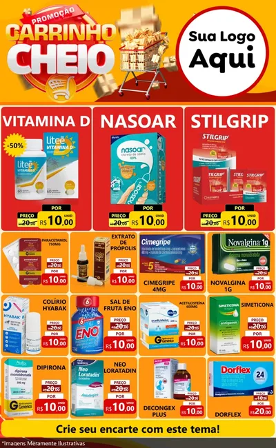 Modelo de Encarte para Encarte Grande com o tema Promoção carrinho cheio para Farmácia