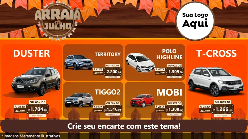 Modelo de TV para TV Horizontal com o tema Arraiá de Julho - Junina para Concessionaria de Carros