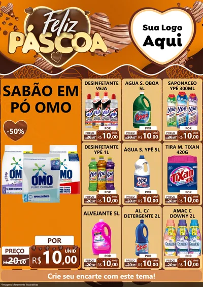 Modelo de Encarte para Encarte A4 Vertical com o tema Feliz Páscoa para Produtos de Limpeza