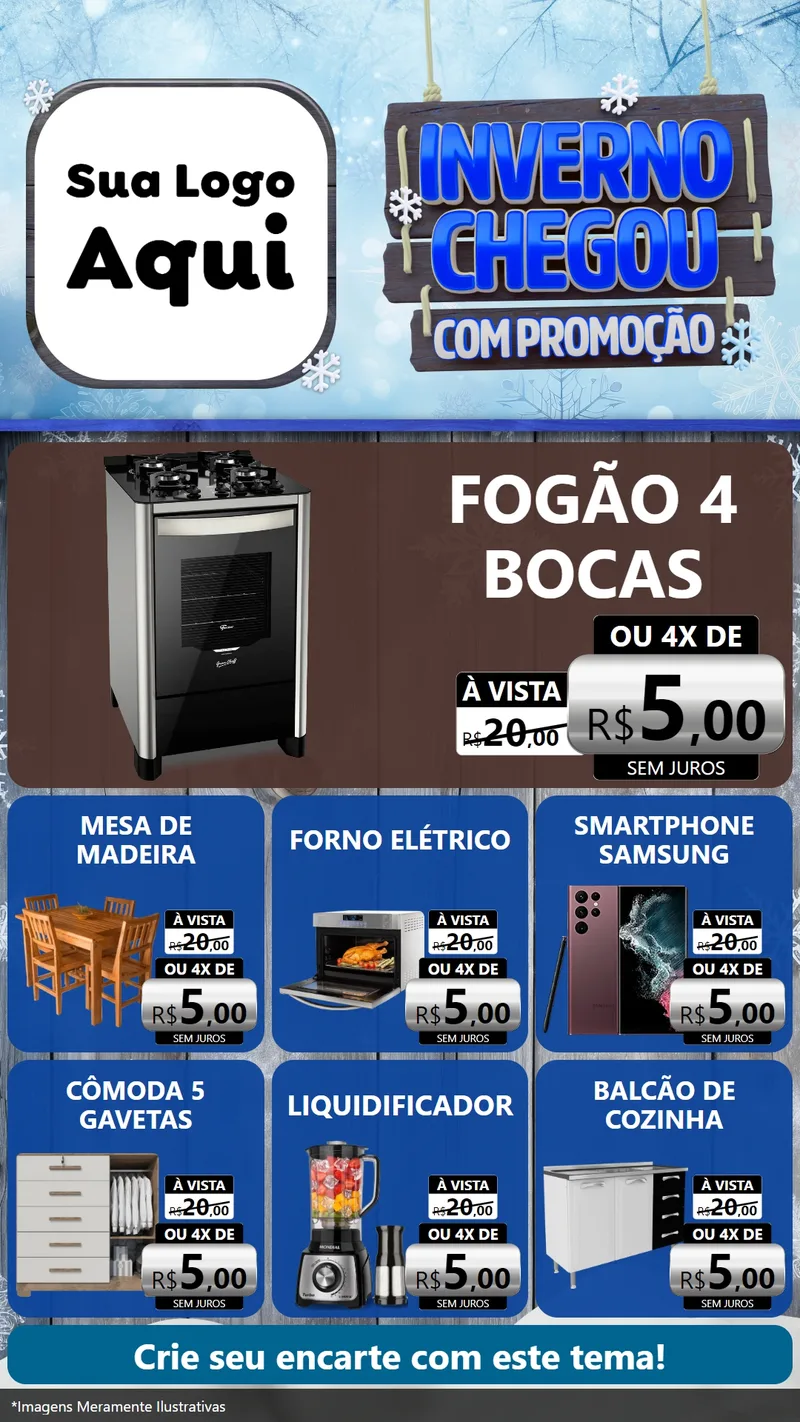 Modelo de Rede Social para Stories com o tema Inverno Chegou Com Promoção para Móveis e Eletro