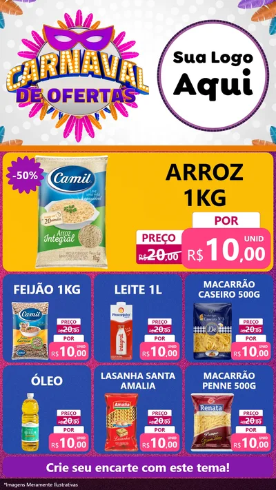 Modelo de Rede Social para Stories com o tema Carnaval de Ofertas para Supermercado
