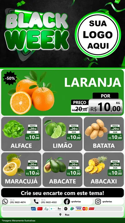 Modelo de Rede Social para Stories com o tema Black Week para Hortifrúti