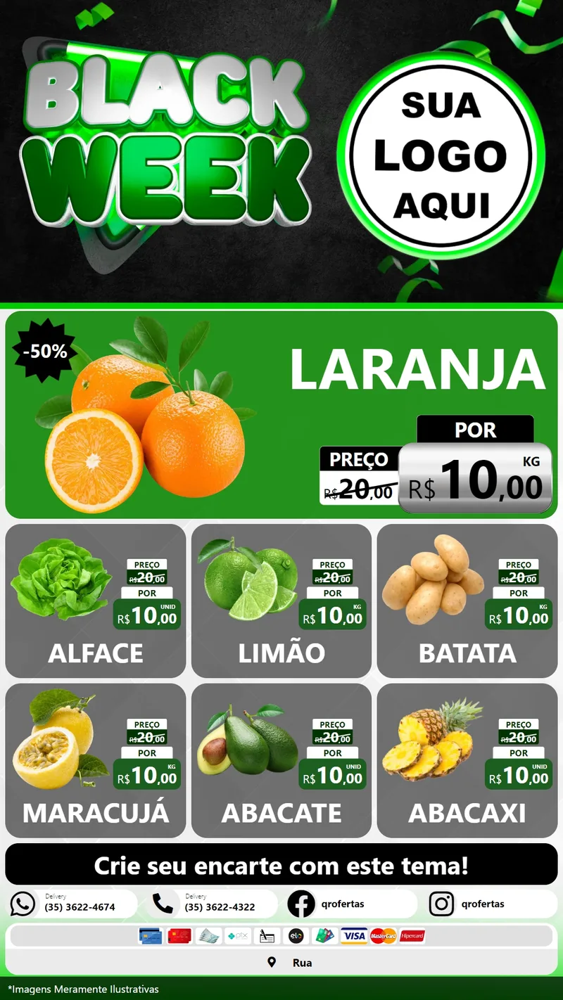 Modelo de Rede Social para Stories com o tema Black Week para Hortifrúti